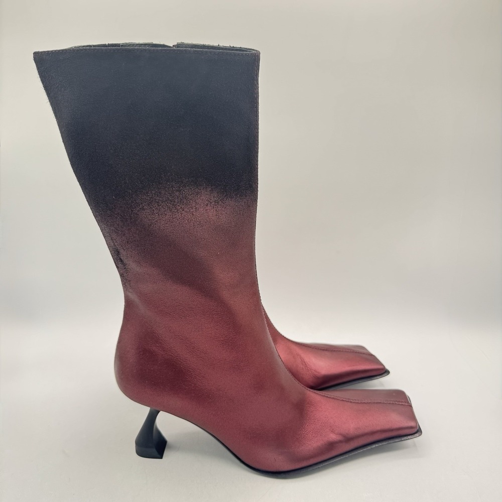 Miista Pearl Boots Women's Size 8.5 EU 39 Red Metallic Leather Black Suede Ombré - Picture 4 of 13